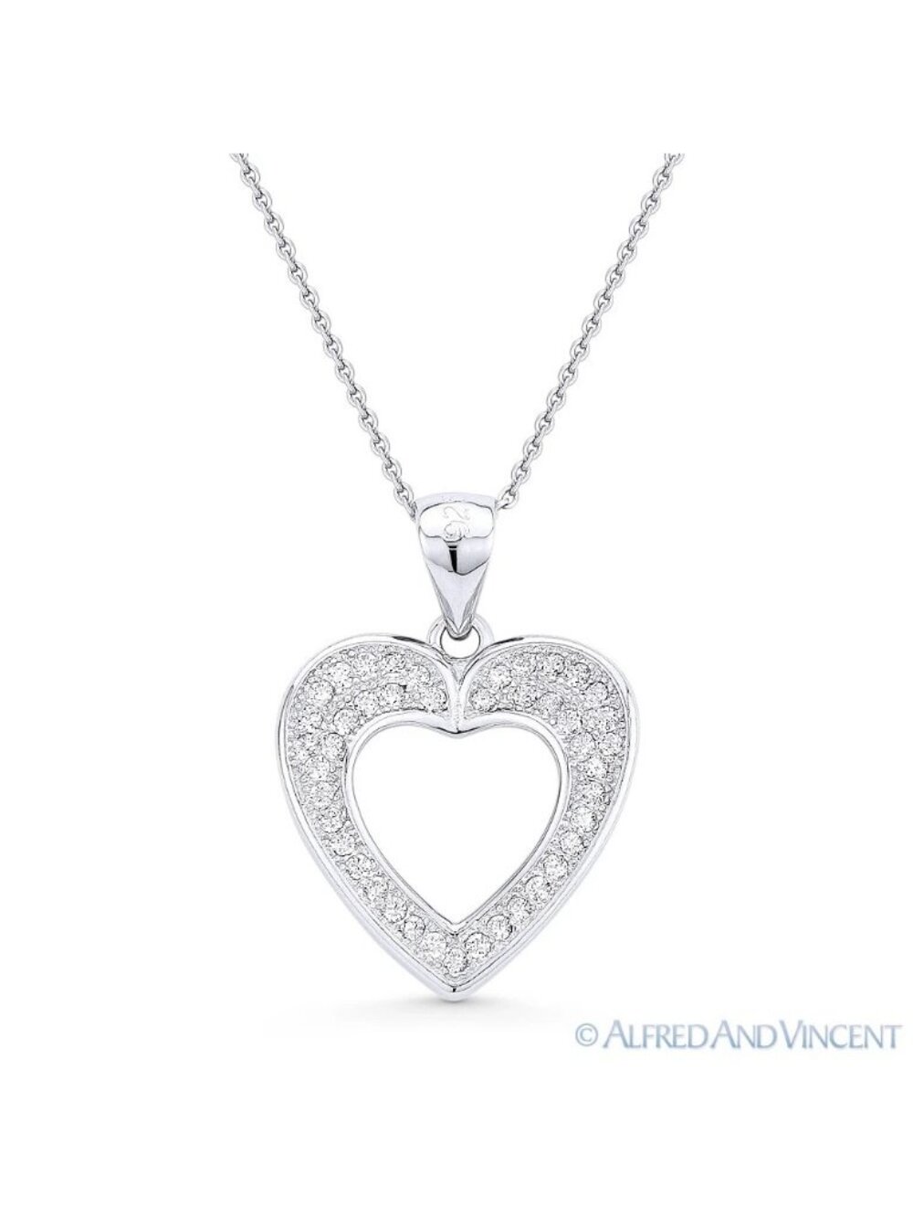 Heart CZ Crystal Pave Love Charm Pendant & Necklace .925 Sterling Silver Rhodium